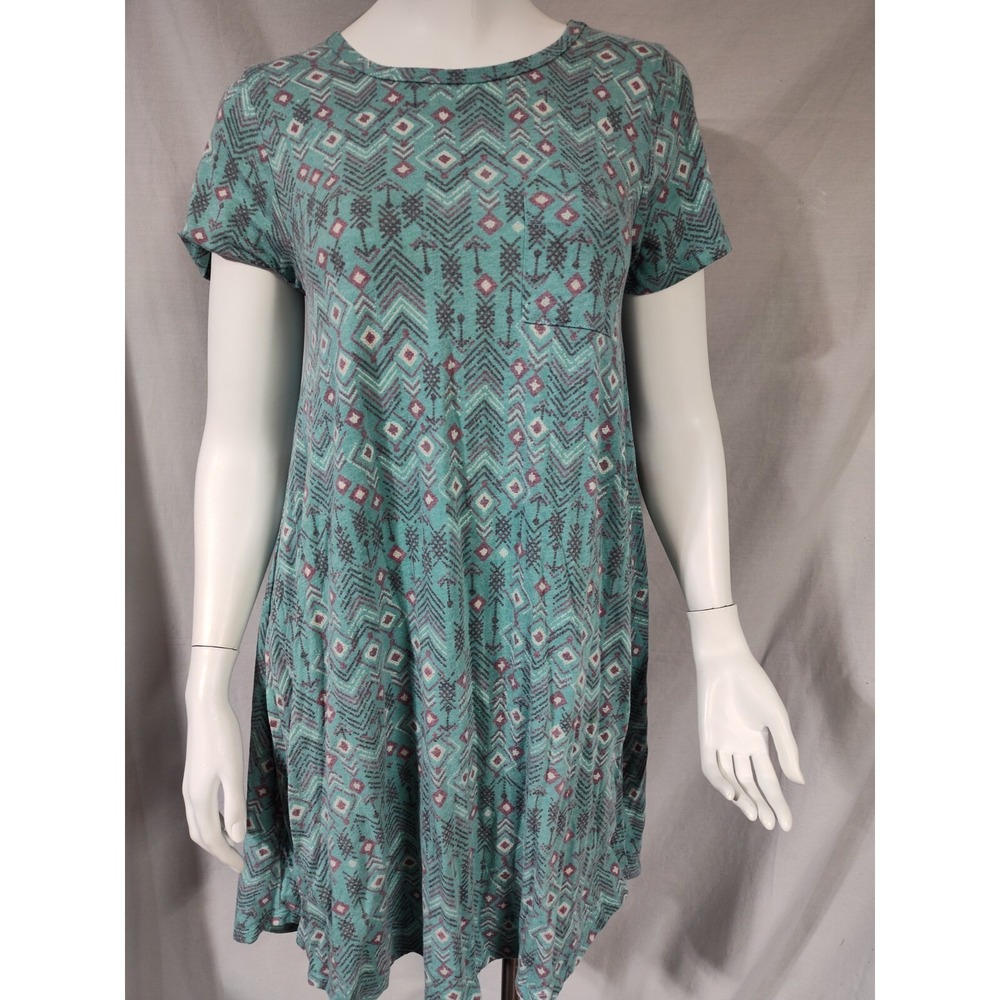 LulaRoe XS Carly Hi Lo Arrow Aztec teal dress 1